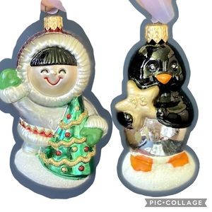 1998 Hallmark Frosty Friends Set of 2 Blown Glass ornaments